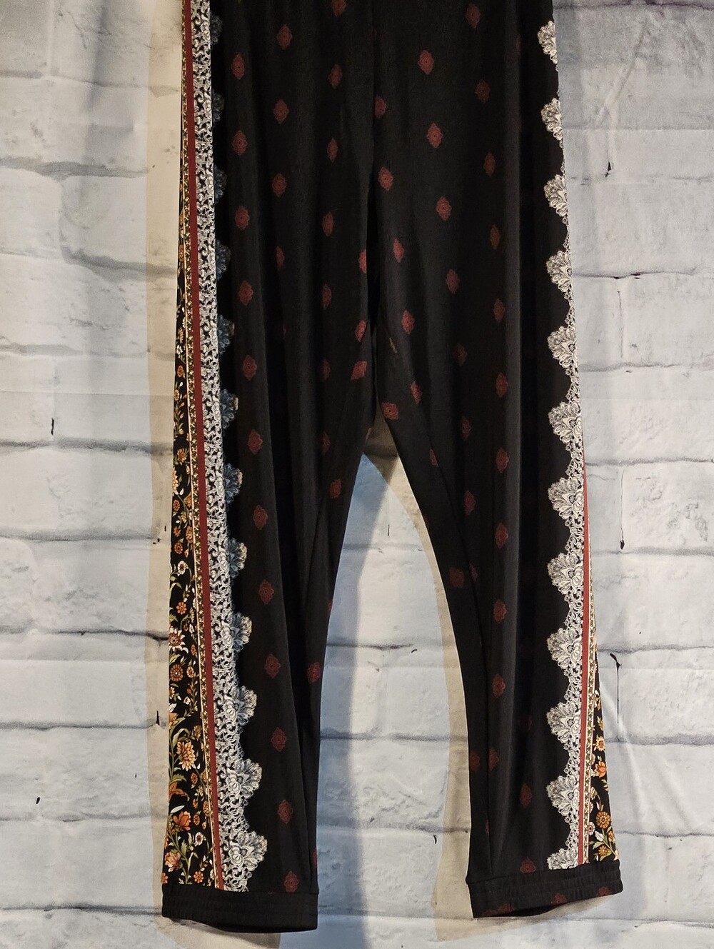 Susan Graver Black Wide-Leg Printed Pants with Rust Motifs - Picture 2 of 8